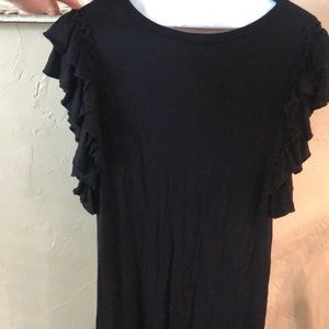 Fun black cotton dress with fringe sleeves